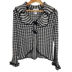Vincente Black and White Crochet Cardigan. SMALL. #0189